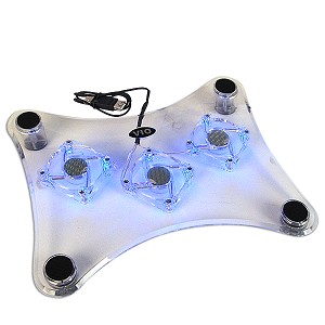 Notebook Cooler Pad w/3 60mm Blue LED Fans (Clear)